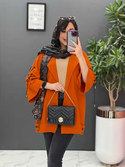 مانتو لینن آستین بند ضربدری