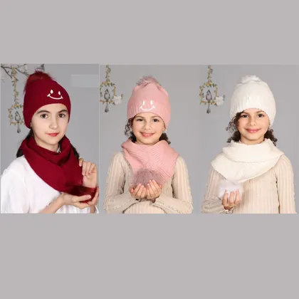 شال و کلاه بافت دخترانه لبخند