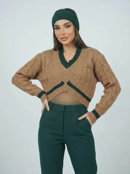 بلوز کراپ بافت گرم بالا دو رنگ طرح موج دار