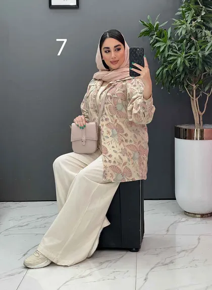 مانتو لینن طرح دار دو جیب پاکتی