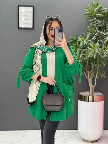 مانتو سرشونه بنددار جیب پرچی