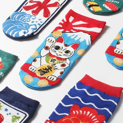 جوراب مچی طرح ماهی و گربه