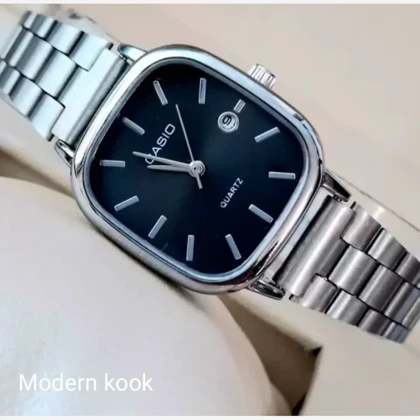 ساعت مچی مردانه کاسیو casio بند استیل نقره ای صفحه مربعی مشگی ضداب شیک وخاص