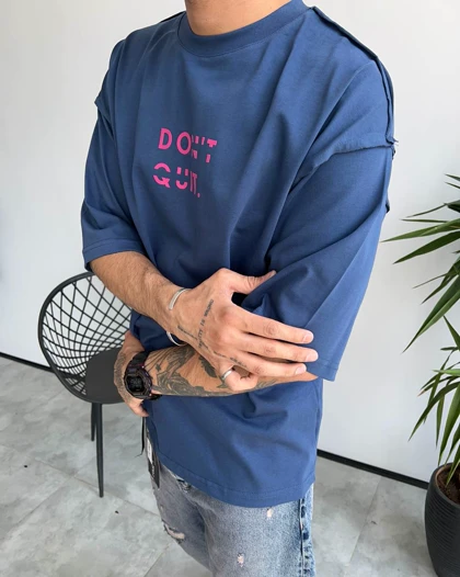 تیشرت یقه گرد آبی مارین DONT QUIT