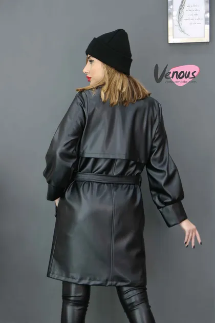 مانتو چرم شنل دار
