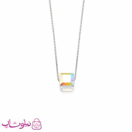 گردنبند نقره سواروسکی زنانه مدل مکعب با سنگ اوپال وزن 2/350 گرم کد 1700
