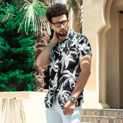 پیراهن هاوایی مردانه طرح نخل مدل TB50