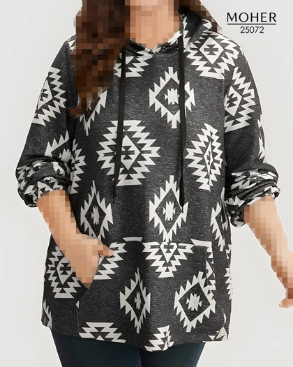 هودی زنانه سایز بزرگ طرح هندسی