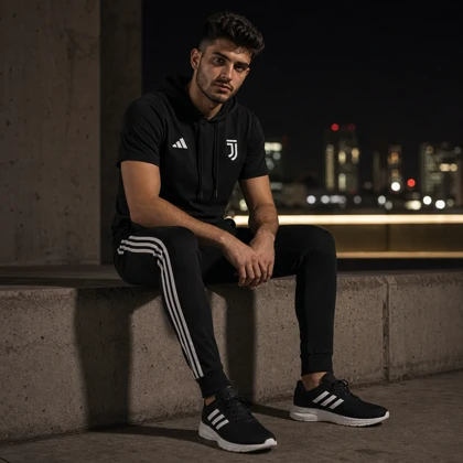 پکیج ست تیشرت کلاهدار و شلوار مردانه مدل Juventus + کفش ورزشی مردانه مدل Alshen