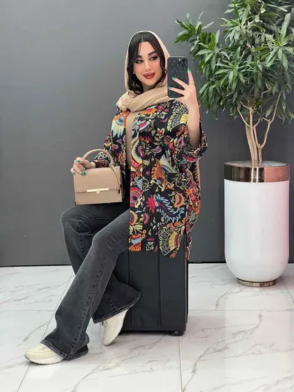 مانتو طرح دار کوک دوزی بغل پاگن