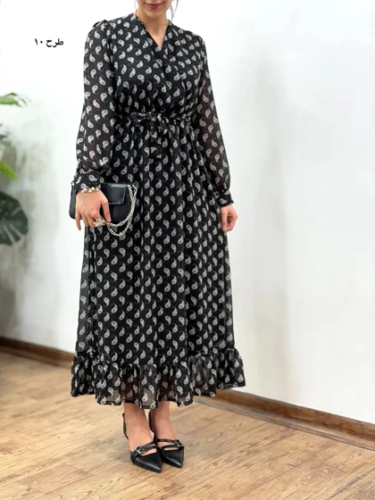 پیراهن بلند حریر آستردار آوا کد 5036