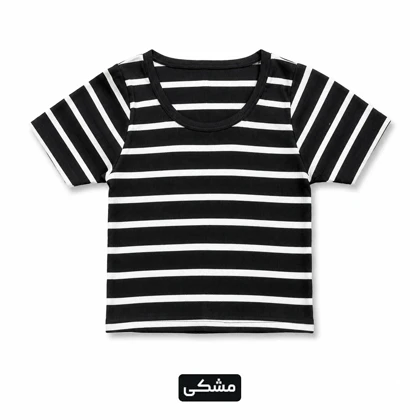 کراپ زنانه کبریتی طرح راه راه یقه گرد فری سایز کد 295499