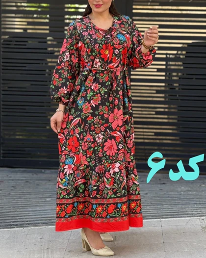 پیراهن فلور حاشیه‌دار بندی 6136