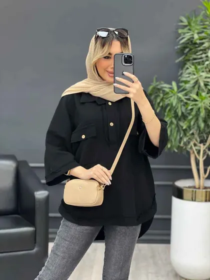 مانتو یقه دو دکمه دو جیب