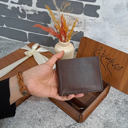 کیف پول چرم جیبی مردانه مدل 2لت قهوه ای ساده