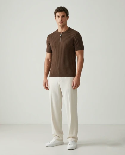 تیشرت نیم زیپ لاینر برند Giesto - قهوه ای