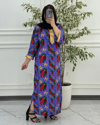 پیراهن سنتی گل‌دار نوارطلایی 6007