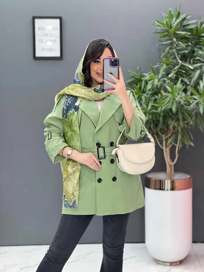 مانتو لینن شش دکمه کمربندی
