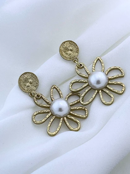 گوشواره گل آویزدار(سکه الیزابت)