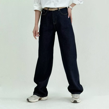 شلوار جین نیم بگ سرمه ای