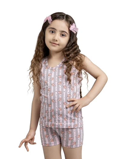 ست زیرپوش و شورت دخترانه نخ پنبه طرح نیلا سیلکا