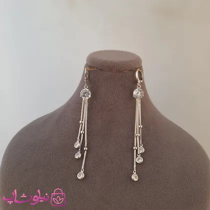 گوشواره زنانه آویز بلند ژوپینگ نقره ای