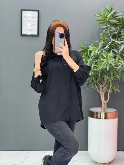 شومیز لینن آستین بنددار