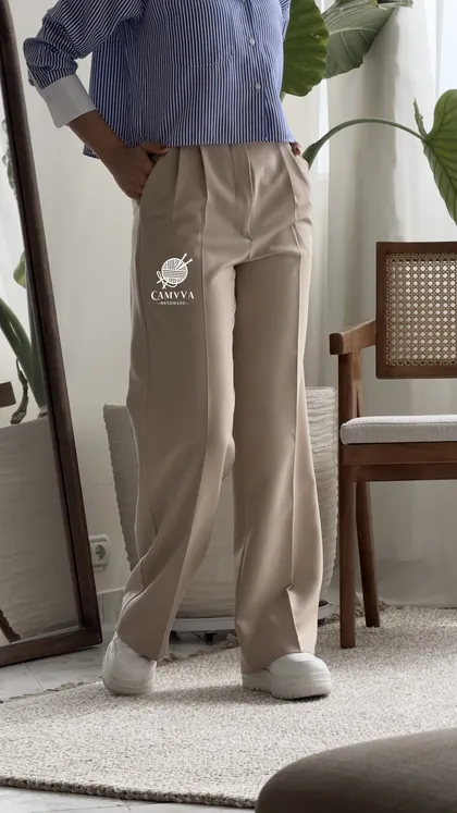شلوار کرم پارچه ای