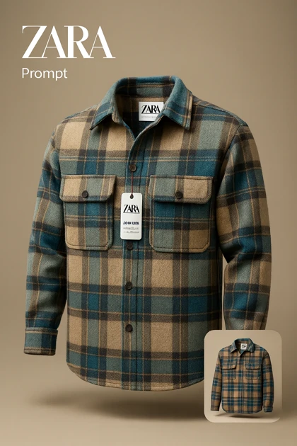 پیراهن پشمی چهارخونه با پارچه برس‌خورده نرم، در ترکیب رنگ کرم، آبی نفتی و مشکی با ته‌مایه‌های خاکی – کد 989