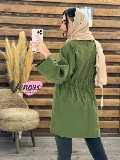 مانتو لینن کمرگت دکمه چوبی