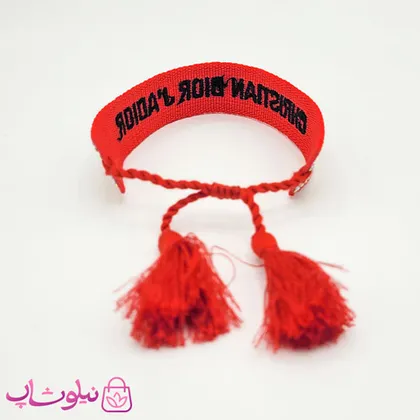 دستبند دخترانه پارچه ای کریستین دیور نگین‌دار قرمز مشکی