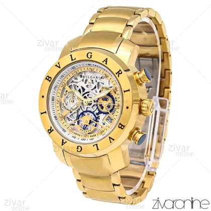 ساعت بولگاری زنانه سه موتوره طلایی صفحه اسکلتون سفید 106094