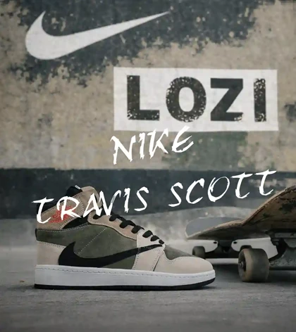 کفش کتانی ساق‌دار مردانه و زنانه کرم سبز NIKE travis scott مدل 8051