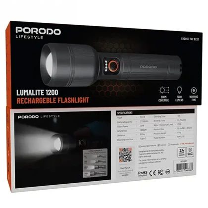 چراغ قوه 30W ضد آب پرودو مدل PORODO PDFL2101GY