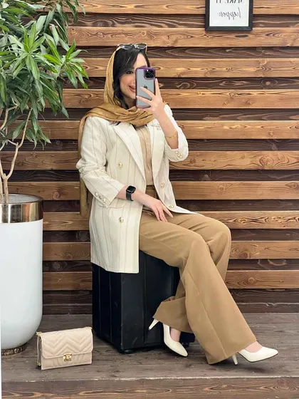 کت لینن راه راه سنجاق دار