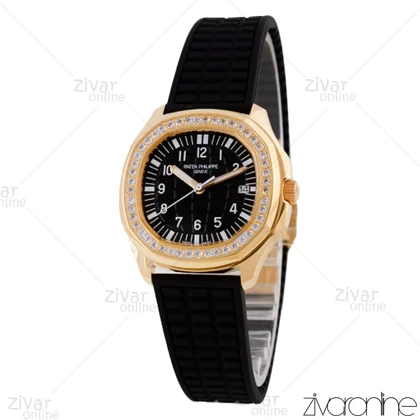 ساعت پتک فیلیپ آکوانا زنانه قاب طلایی صفحه مشکی دور نگین 105770