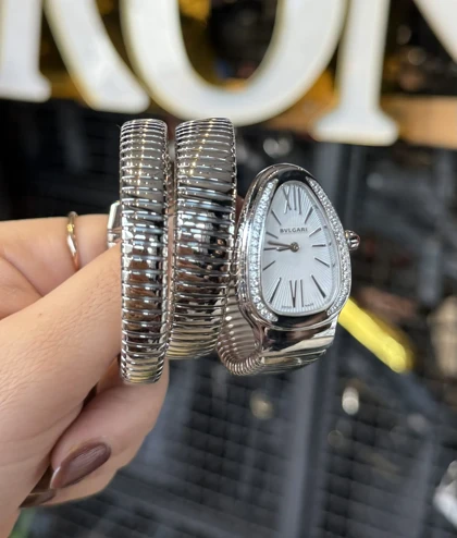 ساعت ماری بولگاری زنانه نقره ای دور نگین