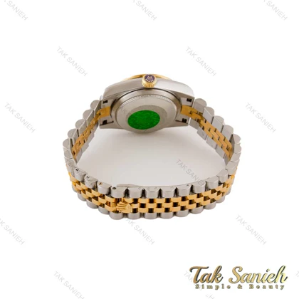 ساعت رولکس زنانه دورنگ طلایی دورنگین صفحه فیروزه ای Rolex-4848-L