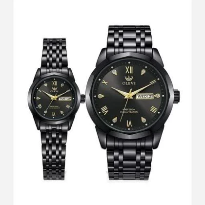 ست ساعت مچی زنانه مردانه اولوز بندمشکی صفحه مشکی