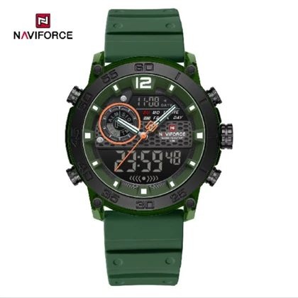 ساعت مچی اورجینال نیوی فورس NF6104 سه زمانه سبز قاب مشکی مدل m-10374