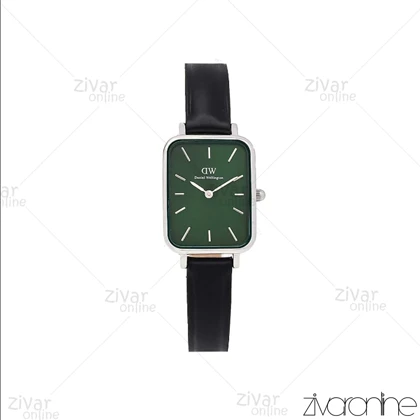 ساعت دنیل ولینگتون زنانه کوادرو قاب نقره ای صفحه سبز بند چرم 107118