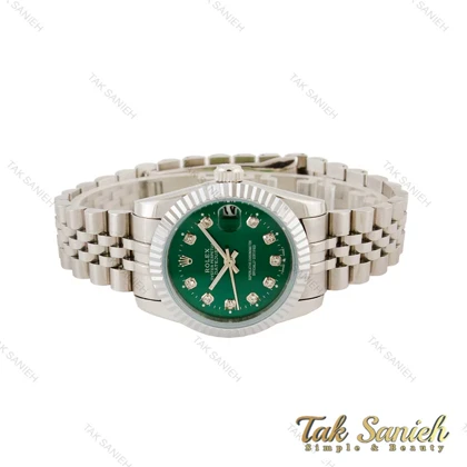 ساعت رولکس زنانه دیت جاست نقره ای صفحه سبز مدیوم Rolex-4511-M-L