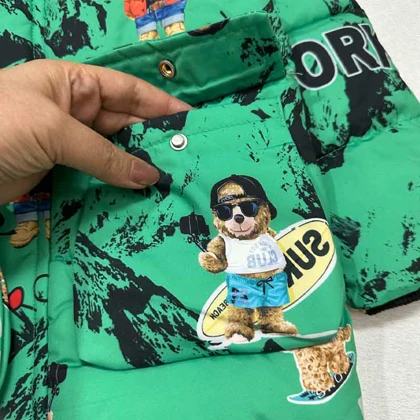 کاپشن بچه گانه خارجی طرح خرس سبز رنگ