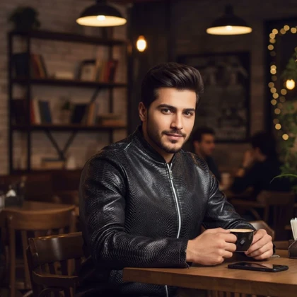 کاپشن چرم طرح پوست مار ساده مردانه مدل Yasan