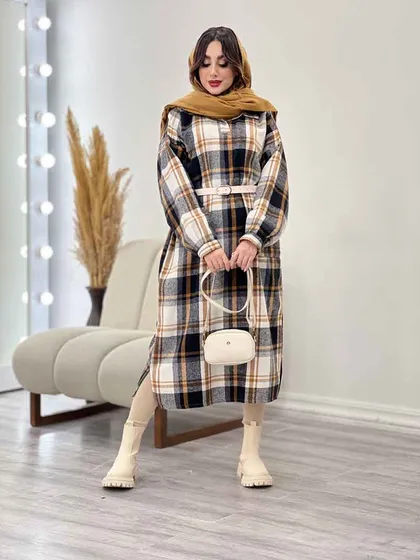 پیراهن بلند چهارخونه آستین پیله