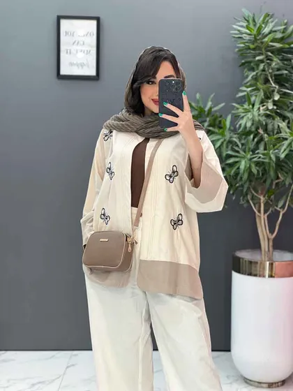 مانتو لینن نچرال طرح پروانه