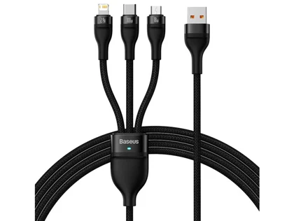 کابل شارژ و دیتا سه‌سر میکرو، تایپ‌سی و لایتنینگ بیسوس Baseus Flash Series One-for-three Fast Charging Data Cable USB (CASS040001)