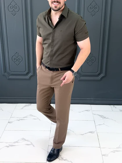 پیراهن ساده 031662 زیتونی