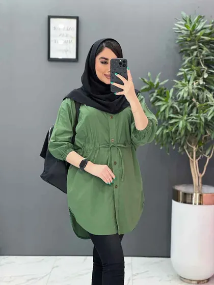 مانتو لینن کمرگت آستین کش