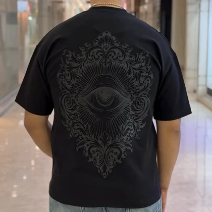 تیشرت یقه گرد چاپی پفکی برجسته چشم پولیزی مشکی 172